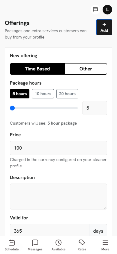 Cleaner creating a ten-hour cleaning package