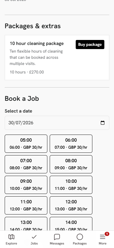 Customer checkout for a selected ten-hour cleaning package