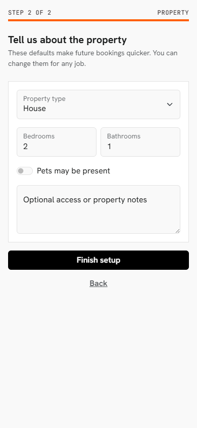 RentACleaner customer property and cleaning preferences
